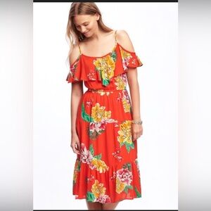 BOGO Dress Deal! Like New! Old Navy Bright Red Floral Cold-Shoulder Sundress